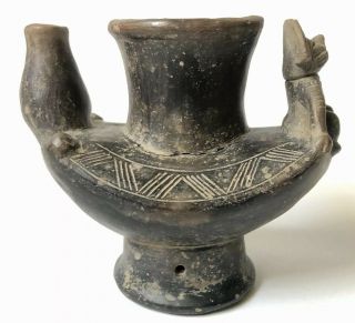 Pre Columbian Figural Pottery Stirrup Vessel Blackware Chimu Mochica Lambayeque