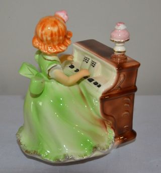 VINTAGE JOSEF GIRL IN GREEN DRESS PLAYING PIANO MUSIC BOX JAPAN 2