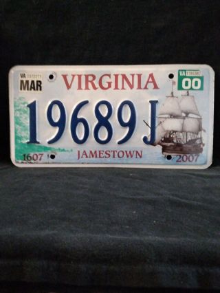Virginia " Jamestown 1607 - 2007 " License Plate 19689j