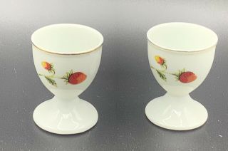 Vintage Set Of 2 Porcelain Egg Cups Gold Trim With Strawberry Motif