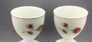 Vintage Set Of 2 Porcelain Egg cups Gold Trim With Strawberry Motif 3