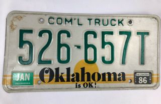 Vintage Oklahoma Is Ok Commercial Truck License Plate 526 657t Exp Jan 1986