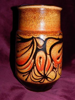 Large Vintage Poole Pottery Aegean Vase Gold & Red Living Glaze 1970s 8.  5 "