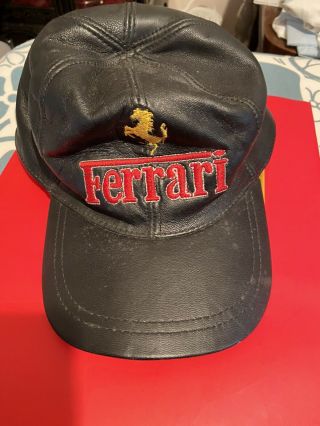 Black Leather Ferrari Cap Hat Vintage