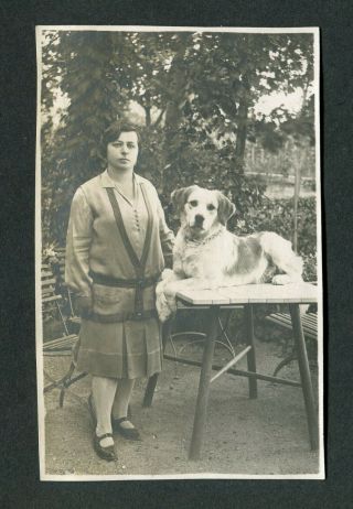 Vintage Photo Woman W/ Big Dog 421189