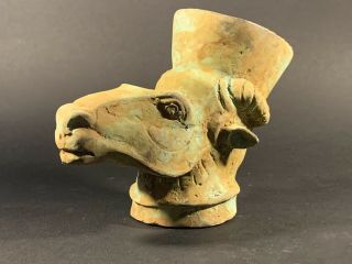 STUNNING PIECE - ANCIENT PERSIAN BRONZE RHYTON DEPICTING RAM HEAD CIRCA.  400 BCE 2
