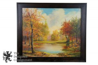 Vintage E.  Seifert Signed Oil On Canvas Landscape Painting Autumn Forest Pond