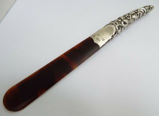 ENGLISH ANTIQUE 1898 SOLID SILVER & FAUX TORTOISESHELL LETTER OPENER 2
