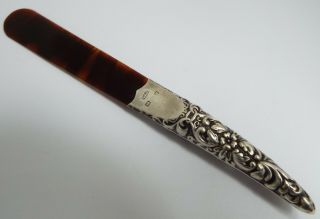 ENGLISH ANTIQUE 1898 SOLID SILVER & FAUX TORTOISESHELL LETTER OPENER 3