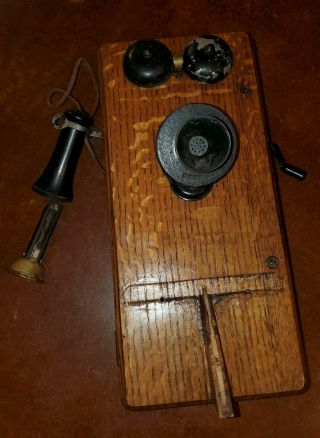 Vintage Antique Kellogg Hand Crank Wall Telephone Phone Wood Case