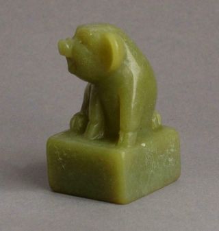 Vintage CARVED Jade Green STONE Laughing PIG Wax SEAL Chinese/Japanese ROYSTON 3