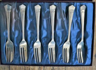 Set Of 6 Vintage Art Deco Stead & Co Silver Plated Dessert Forks