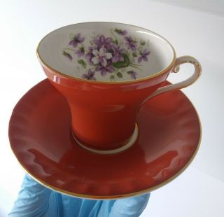 Vintage Aynsley Bone China Purple Floral Corset Tea Cup & Saucer Look