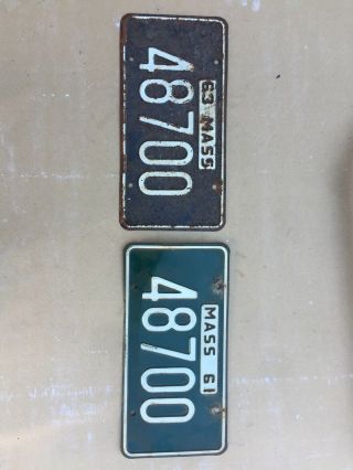 1961 & 1963 Massachusetts License Plates Pair 61 63 Ma Tags 48700