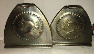 Signed Roycroft Hand Hammered Copper Bronze Pair Bookends Sailing Ship