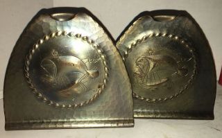 Signed Roycroft Hand Hammered Copper Bronze PAIR Bookends Sailing Ship 2