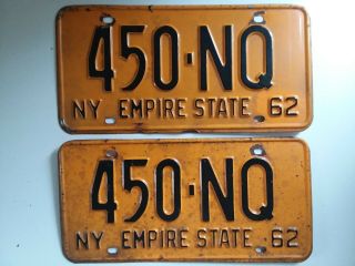 1962 Empire State Vintage Matched Pair York Metal License Plates 450 Nq