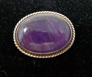 21 Vintage Sterling Silver 925 Large Oval Cabochon Amethyst Brooch In Gift Box