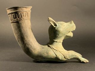 ANCIENT PERSIAN BRONZE RHYTON DEPICTING LARGE BEAST HEAD,  LEGS & BODY CA.  400BCE 3