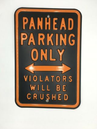 Panhead Parking Only - Violators Will Be Crushed Enameled Metal Sign Usa