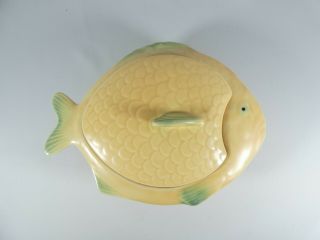 Antique Art Deco Shorter & Son Yellow Green Fish Serving Tureen Lidded Dish Set 2