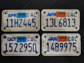 4 California Motorcycle License Plates - 1987 To 1994 Design
