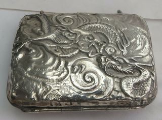 Antique Chinese Export Silver Dragon Cigarette Case A/f