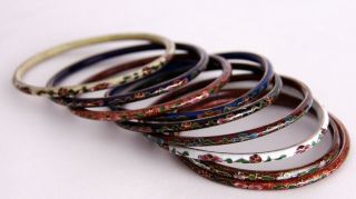 Vintage Enamel Cloisonne Bangles Set Of 9 - Bangles Bracelet