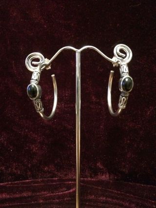 Vintage 925 Silver And Garnet Bali Style Hoop Earrings