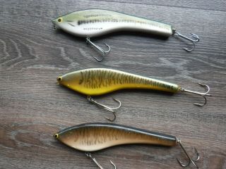 3 - - Bagley B Flat 8 Musky Lures.  Old 1970 