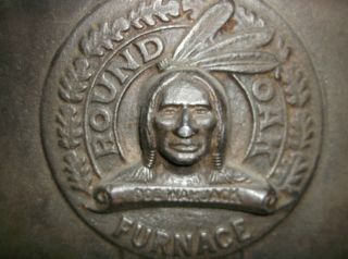 Antique Round Oak Stove Cast FURNACE Door Indian Chief Doe - Wah - Jack metal 2