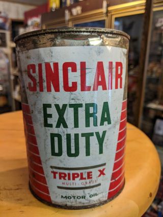 Vintage Sinclair Extra Duty Triple X Motor Oil 1 Quart All Metal Can