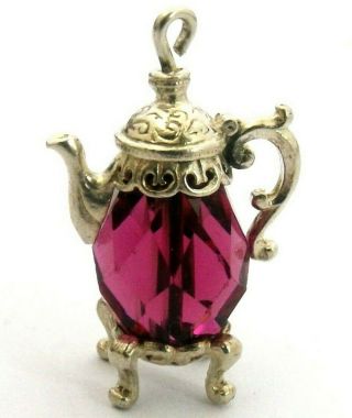Jug Or Coffee Pot Vintage Sterling Silver Charm Three Dimensional With Bead Nuvo