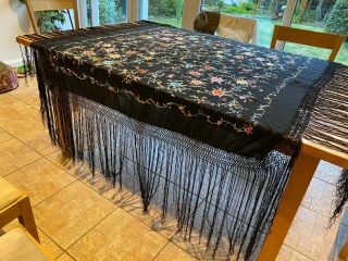 Antique Chinese Silk Embroidered Piano Shawl