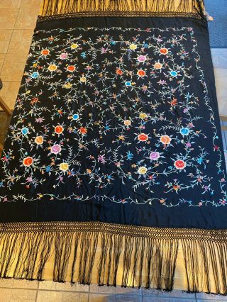 Antique Chinese Silk Embroidered Piano Shawl 2