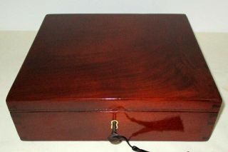 VICTORIAN SOLID MAHOGANY & BRASS DESK TOP BOX with key 3