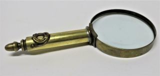 Antique / Vintage Brass Magnifying Glass With Bugle & Acorn Finial Trench Art?