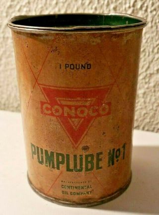 Vintage Conoco 1 Lbs Metal Advertising Grease Can Displays Well Pumplube No.  1