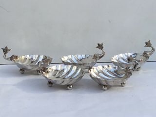 A Set Of 5 Silver Open Salts With Dolphin Handles,  900 Silver Egypt,  1970’s