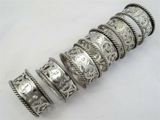 Victorian Set Of Six Numbered Napkin Rings - Pierced Silver Plate
