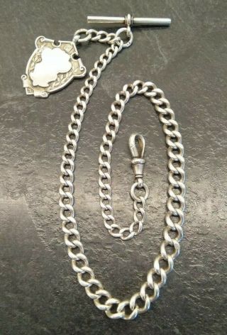 Antique Hallmarked Silver Graduated Curb Link Albert Pocket Watch Chain & Fob.