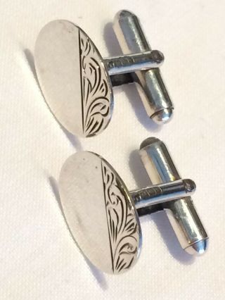 Vintage Hallmarked Silver Mens Cufflinks Ft.  Vacant Cartouche For Engraving