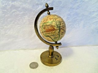 Small Miniature Vintage Old World Globe 4 - 1/2 " Tall Ships Naval?