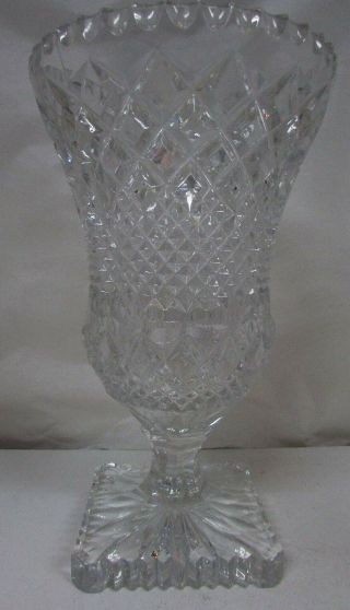 Antique Crystal Urn Shaped Diamond Pattern Vase Square Vase
