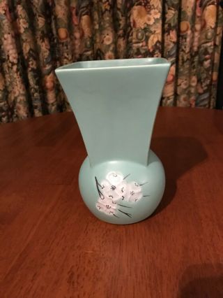 Vintage Mccoy Spring Wood Vase Green 7 1/2 " Tall