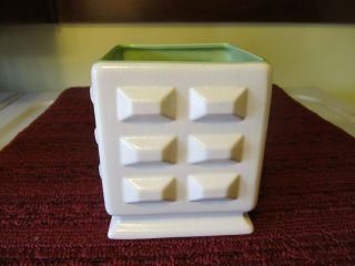 Vintage Red Wing 1378 Mid - Century Planter Vase Ivory /green Cube Usa