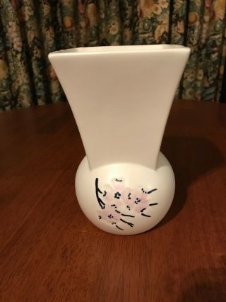 Vintage Mccoy Spring Wood Vase White 7 1/2 " Tall