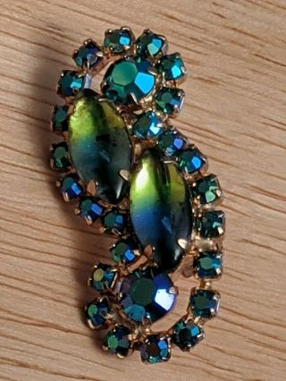 Vintage Clip - Back Earrings - Blues,  Green,  And Aurora Borealis Juliana Earrings