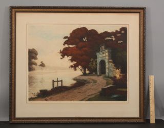 Antique Arts & Crafts Pencil - Signed Adrien Lemaitre Hand Colored Etching Print