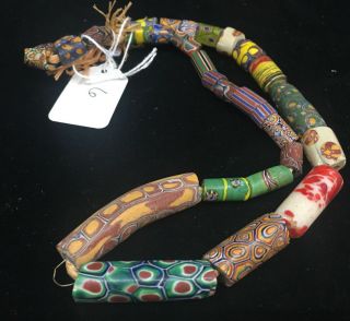 Antique African Italian Trade Bead Necklace 6 33 Beads 22 " Millefiori Stripes